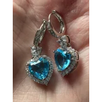 Sterling Silver Light Blue Zircon Crystal Dangle Heart Earrings