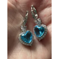 Sterling Silver Light Blue Zircon Crystal Dangle Heart Earrings