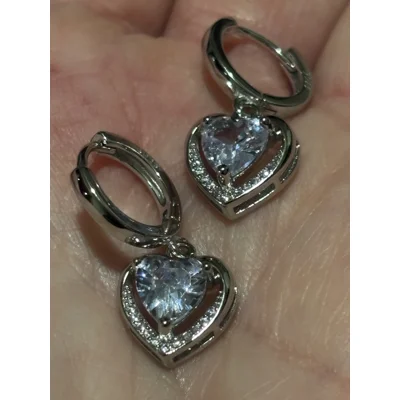 Sterling Silver CZ Heart Earrings