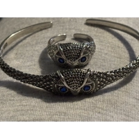Sterling Silver Blue Eyed Owl Adjustable Bangle & Matching Sterling Silver Owl Adjustable Ring