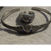 Sterling Silver Blue Eyed Owl Adjustable Bangle & Matching Sterling Silver Owl Adjustable Ring