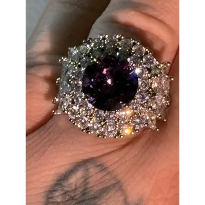 Sterling Silver Clear & Purple Zircon Ring Size N/O