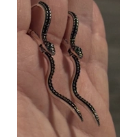 Sterling Silver Black Zircon Snake Dangle Earrings