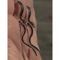 Sterling Silver Black Zircon Snake Dangle Earrings