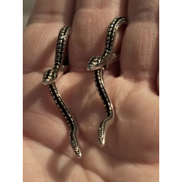Sterling Silver Black Zircon Snake Dangle Earrings
