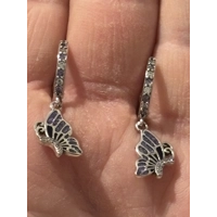 Sterling Silver Purple Zircon & Black Enamel Butterfly Earrings