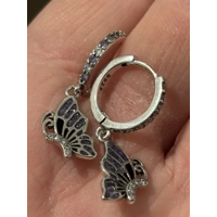 Sterling Silver Purple Zircon & Black Enamel Butterfly Earrings