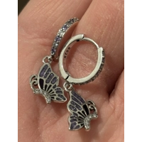 Sterling Silver Purple Zircon & Black Enamel Butterfly Earrings