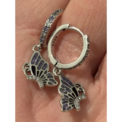 Sterling Silver Purple Zircon & Black Enamel Butterfly Ear..