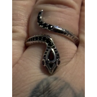 Sterling Silver Red & Black Zircon Snake Adjustable Ring