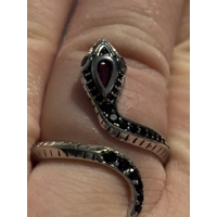 Sterling Silver Red & Black Zircon Snake Adjustable Ring