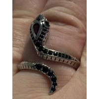 Sterling Silver Red & Black Zircon Snake Adjustable Ring