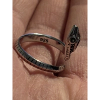 Sterling Silver Red & Black Zircon Snake Adjustable Ring