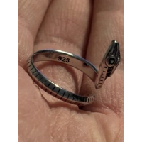 Sterling Silver Red & Black Zircon Snake Adjustable Ring