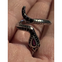 Sterling Silver Red & Black Zircon Snake Adjustable Ring