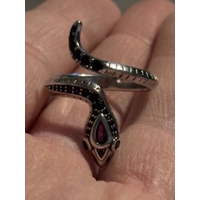 Sterling Silver Red & Black Zircon Snake Adjustable Ring