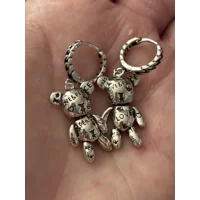 Sterling Silver Love & Peace Dangle Teddy Earrings