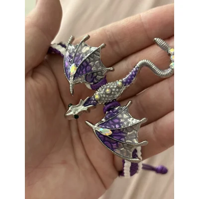 Purple & White Woven Crystal Enamel Dragon Adjustable Brac..
