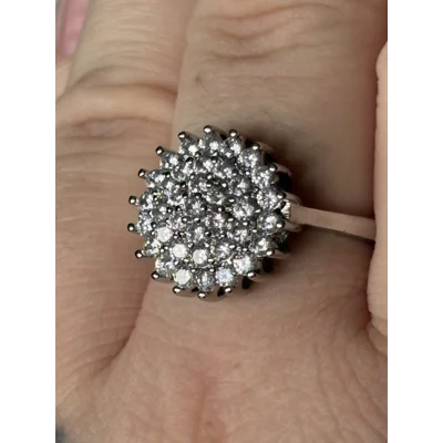 Sterling Silver Pave Flower Ring Size S