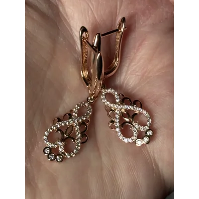 14CT 585 Rolled Gold Zircon Dangle Earrings