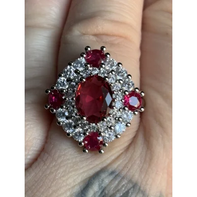 Sterling Silver Red & Clear Zircon Ring Size P