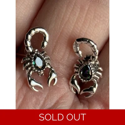 Sterling Silver Black Rainbow Zircon Scorpion Stud Earrings