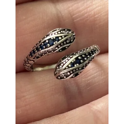 Sterling Silver Blue & Clear Zircon Snake Adjustable Ring