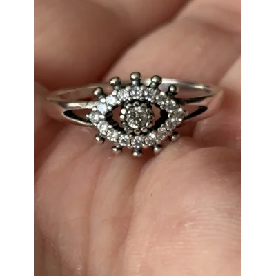 Sterling Silver Zircon Evil Eye Protection Ring size N