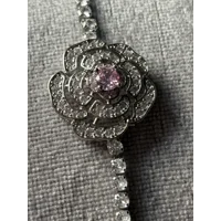 Silver Plated Pink & Clear Zircon Flower 19cm Bracelet
