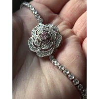 Silver Plated Pink & Clear Zircon Flower 19cm Bracelet