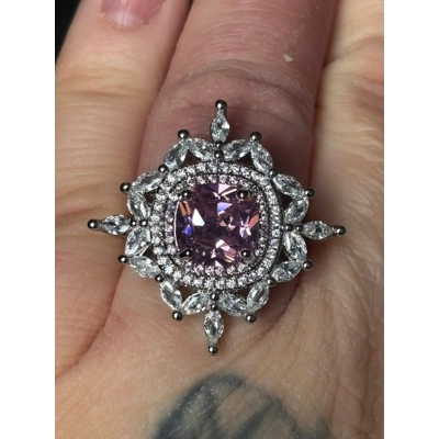 Sterling Silver Pink & Clear Zircon Ring