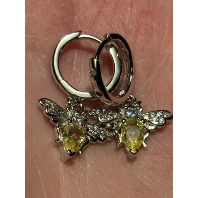 Sterling Silver Bee Zircon Earrings