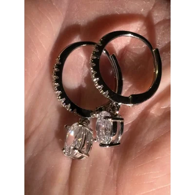 Silver Plated CZ Dangle Huggie Hoop Earrings