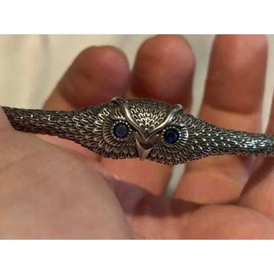 Sterling Silver Blue Eyed Zircon Owl Bangle Bracelet