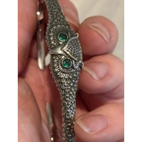 Sterling Silver Green Eyed Zircon Owl Bangle Bracelet