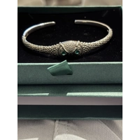 Sterling Silver Green Eyed Zircon Owl Bangle Bracelet