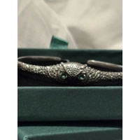 Sterling Silver Green Eyed Zircon Owl Bangle Bracelet