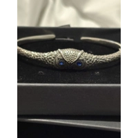 Sterling Silver Blue Eyed Zircon Owl Bangle Bracelet