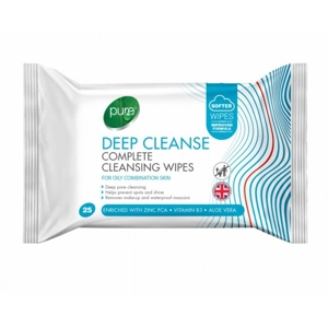PURE CLEANSING FACIAL WIPES 25'S DEEP CLEANSE COMPLETE