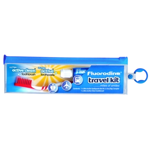 FLUORODINE TRAVEL KIT - TOOTHBRUSH & TOOTHPASTE IN TRAVEL WALLET
