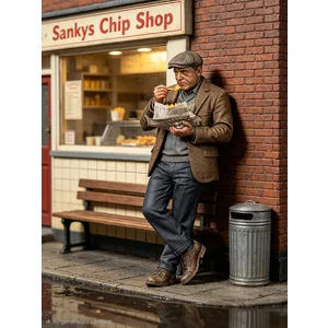 Man Eating Fish And Chips Figure 16mm Scale