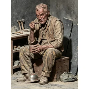 Slate Miner Sitting Eating Figure 16mm Scale