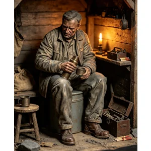Slate Miner Sitting With Flask And Cup Figure 16mm Scale