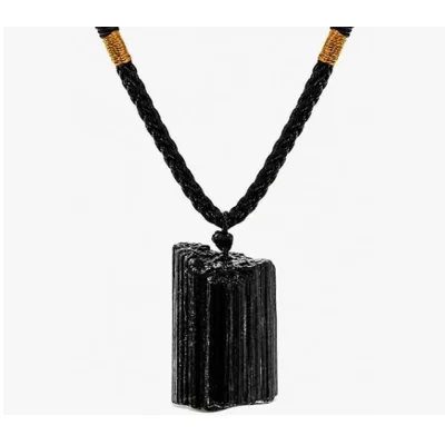 Black Tourmaline Necklace Crystal Pillar Pendant Original Natural Stone Metaphysically Psychic Prot