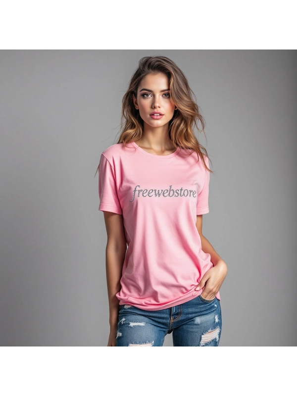 Pink Diamante Embellished Printed T-Shirt
