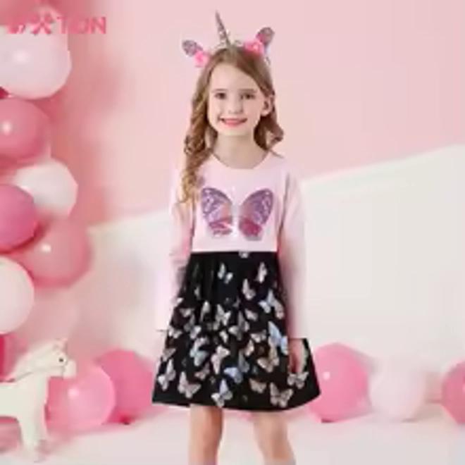 product Image for Girls Long Sleeve Autumn Spring Dress Kids Butterfly