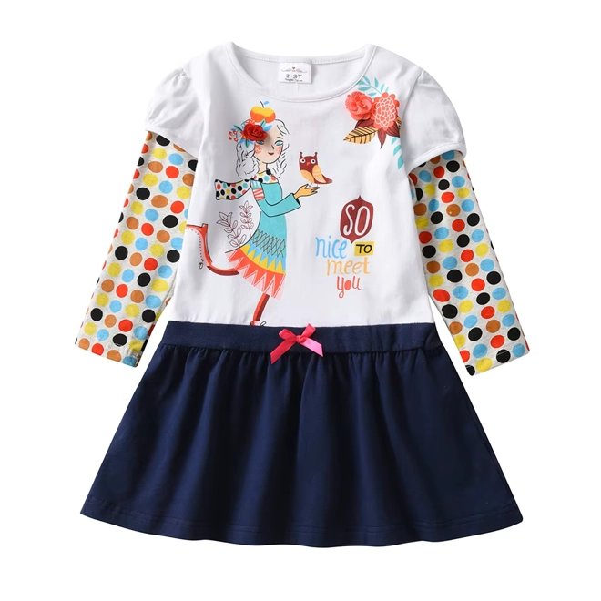 product Image for Girls' Long Sleeve Cartoon Floral Cotton Blend Casual Dres