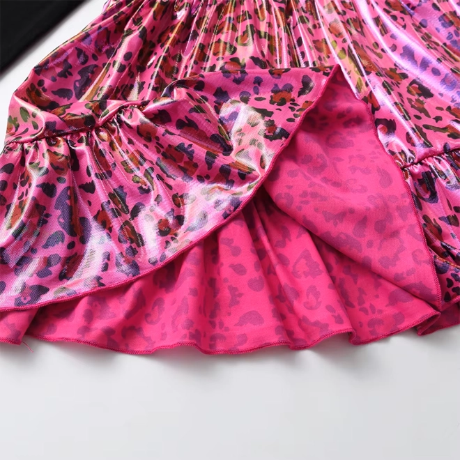 Additional Image for Girls Pink Black Cat Dress Long Sleeve Sparkly Leopard Print Outfit