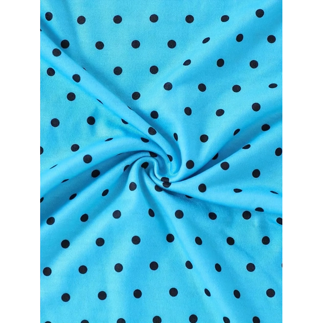 Additional Image for Blue Polka Dot Cat Print Girls' Long Sleeve A-Line Dress