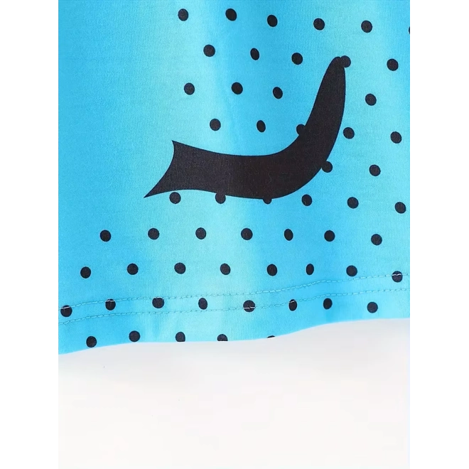 Additional Image for Blue Polka Dot Cat Print Girls' Long Sleeve A-Line Dress